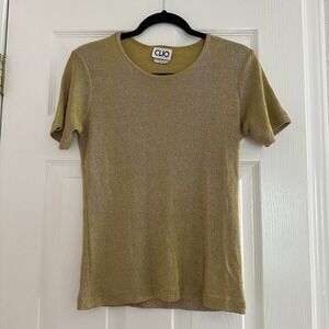 Clio Gold Sparkle Metallic Blouse Made In USA‎ 90's Size Medium Shirt
